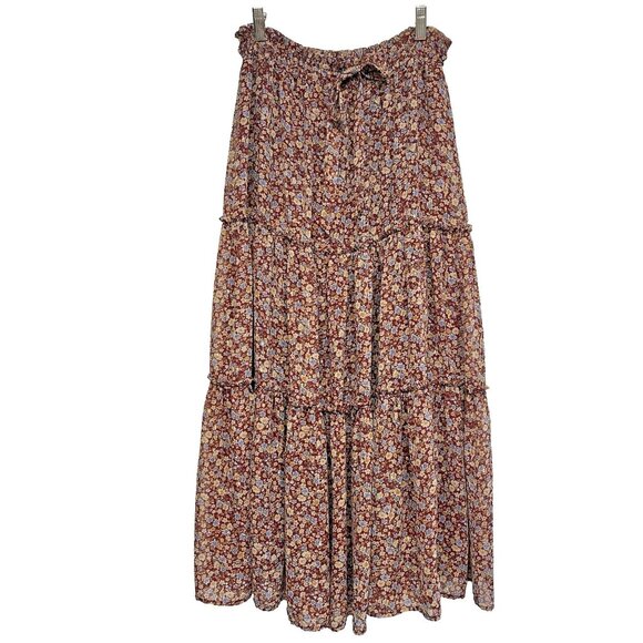Blu Pepper Dresses & Skirts - Blu Pepper Tiered Maxi Skirt Size Large Lined Fall Colors Shimmer Gold Threads